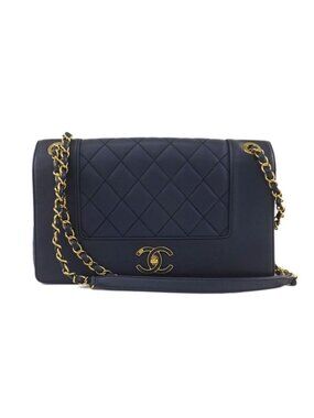 Chanel Quilted Mademoiselle Chain Shoulder Bag Navy Gold Hardware
